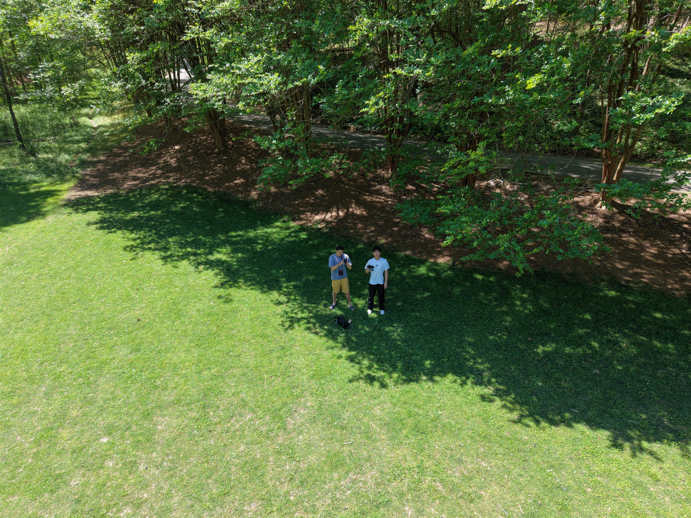 Aerial drone selfie with Philip Wang piloting outdoors