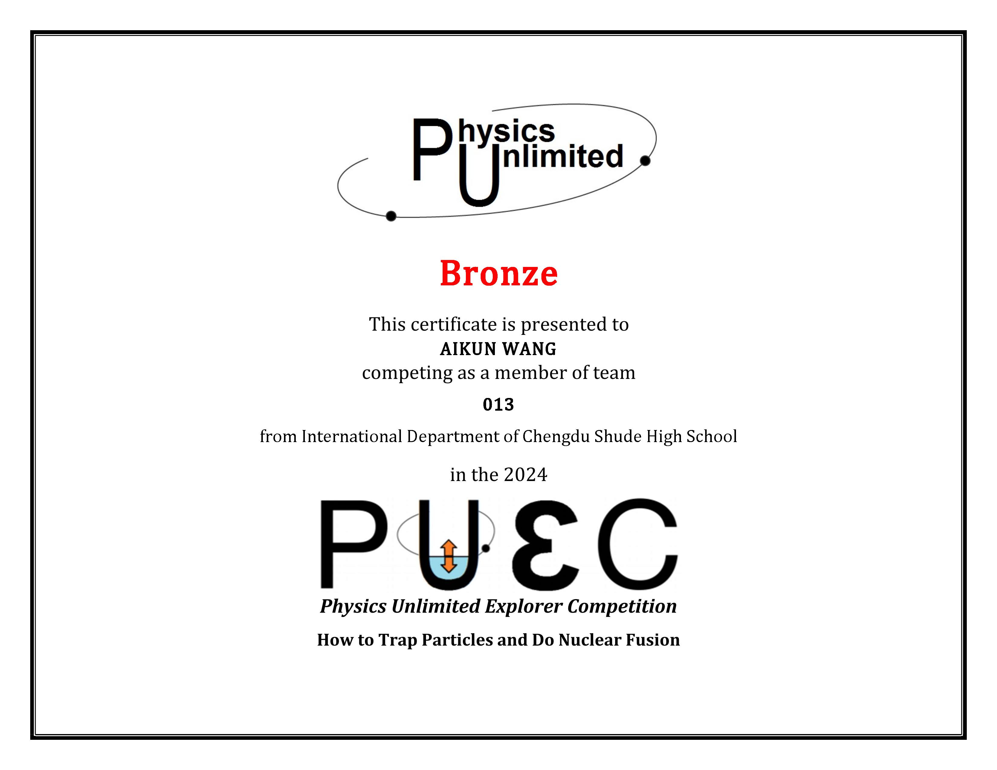 PUEC 2024 bronze certificate