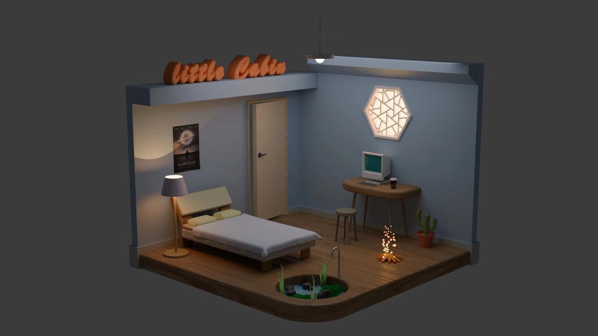 Rendered Blender cabin interior
